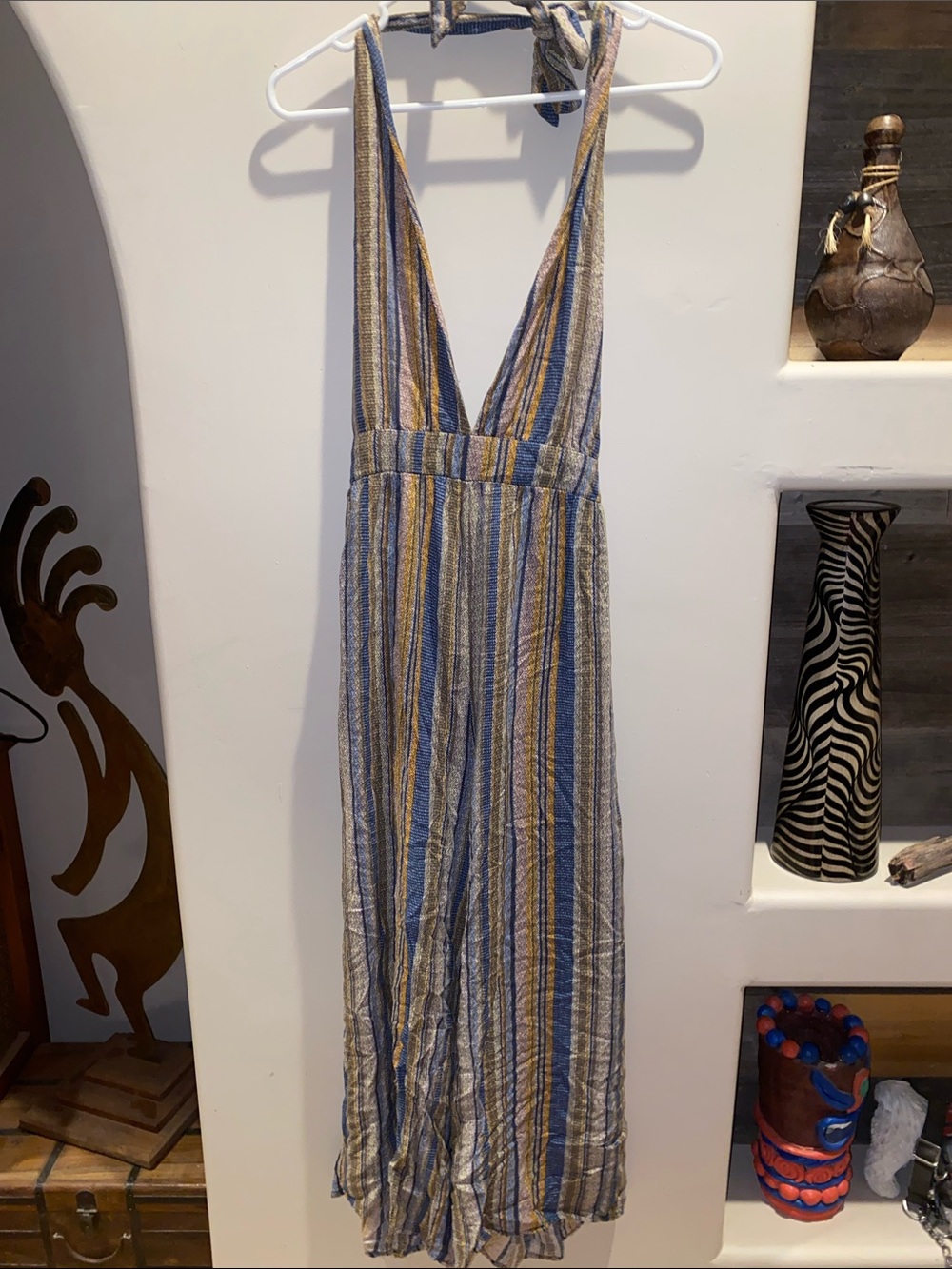 Striped Backless V-Neck Jumpsuit